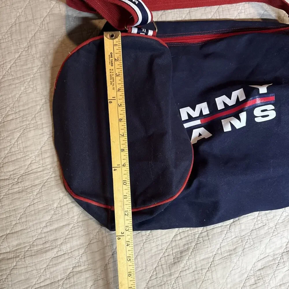 Tommy Hilfiger Duffel Bag Blue Large 11” Flag Logo‎ Travel Weekender Gym Vtg 90s